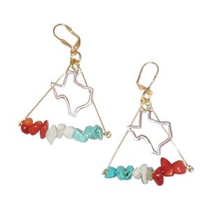 Handmade Texas Red White & Blue Dangle Earrings With Gold & Silver Tone Wires